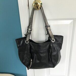 Tano - Black Leather Bag with Dual Silver Leather Handles